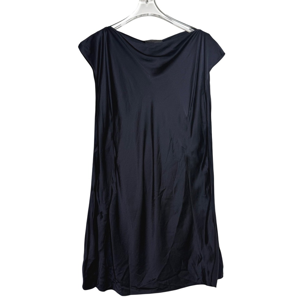 Nili Lotan Silk Shift Dress Women XS Navy Blue Sleeveless Boat Neck Mini